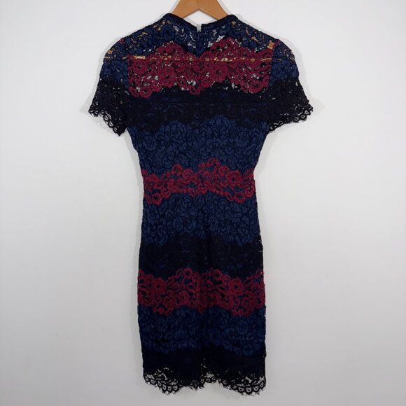 Express Lace Dress Short Sleeve Colorblock Womens Size 0 - Picture 2 of 7